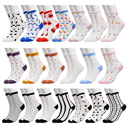 20 pairs women's fishnet socks lace sheer mesh transparent cute s…