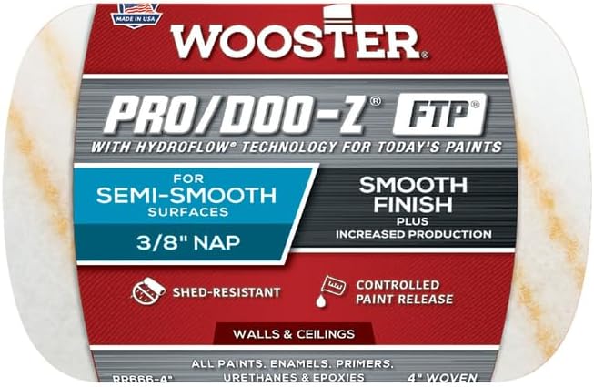 12 Pack of 4" x 3/8" Nap Wooster RR666 Pro/Doo-Z FTP Woven Roller Cover, for Semi-Smooth Surfaces, Walls and Ceilings