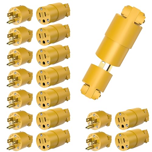 ENERLITES Extension Cord Ends Male &amp; Female Set, NEMA 5-15P&amp; 5-15R, Yellow