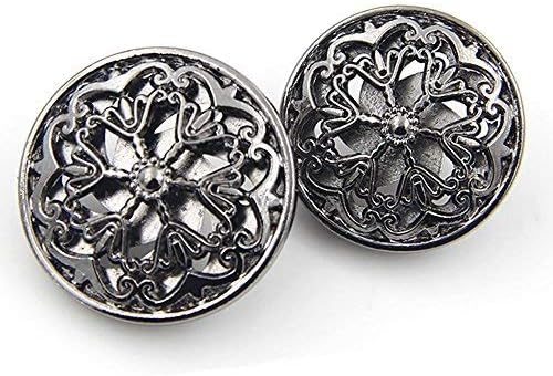 10PCS Clothes Button - Fashion Hollow Flower Metal Shank Round Shaped Metal Button Set Sewing Button (25mm, Black)