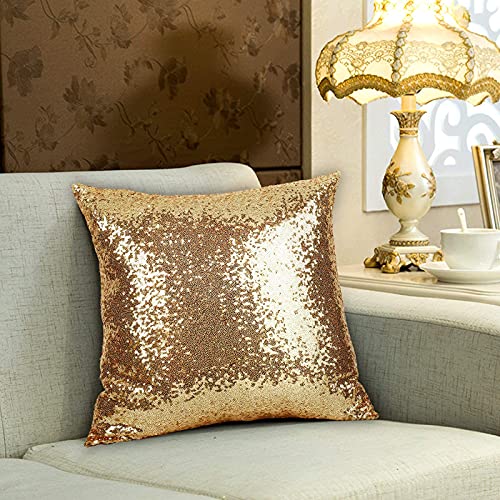 Gold Pillows Sequins Decorative Pillow Pack Of 2,18"X18" Textile Glitter Sequins Square Solid Throw Pillow Covers Cushion Case Hidden Zipper Design For Home Decoration Bed Living Room Party Wedding #TOP3