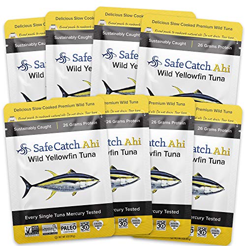 Safe Catch Ahi Wild Yellowfin Tuna Fish Pouch, Lowest Mercury, Every Fish Is Tested, Gluten-Free, Paleo, Keto, Whole30 Approved, High-Protein Food, 3Oz Pouches, 8 Count Pack #TOP5