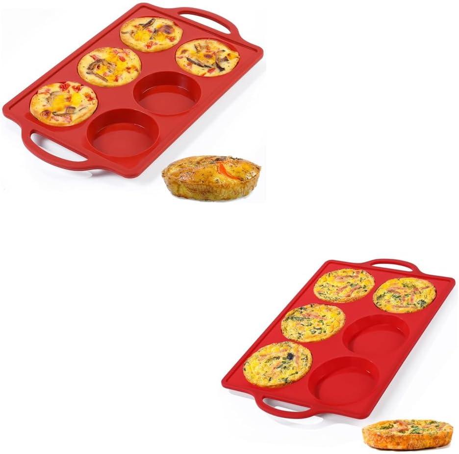 CAKETIME Silicone Muffin Top Pan & Metal Frame Round Egg Baking Pan