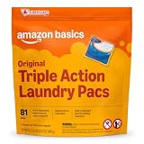 Amazon Basics Laundry Detergent Pacs, Original Scent, 3-in-1 Triple Action Formula, Stain Remover, Color Protector, Works in All Temperatures, HE Compatible, 81 Count