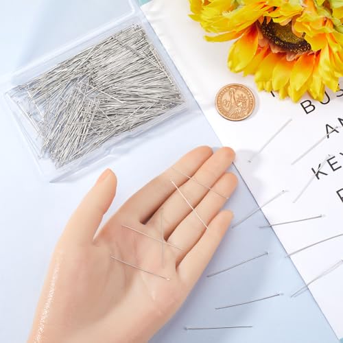SOFPLATE 1 Box 600Pcs Silver Flat Head Pins Fine Straight Pins 40mm Long Flat Headpins Brass jewellery Findings Pins for jewellery Making Accessories DIY Dangle Earring Sewing Crafts Women Adult Suppl - Image 3