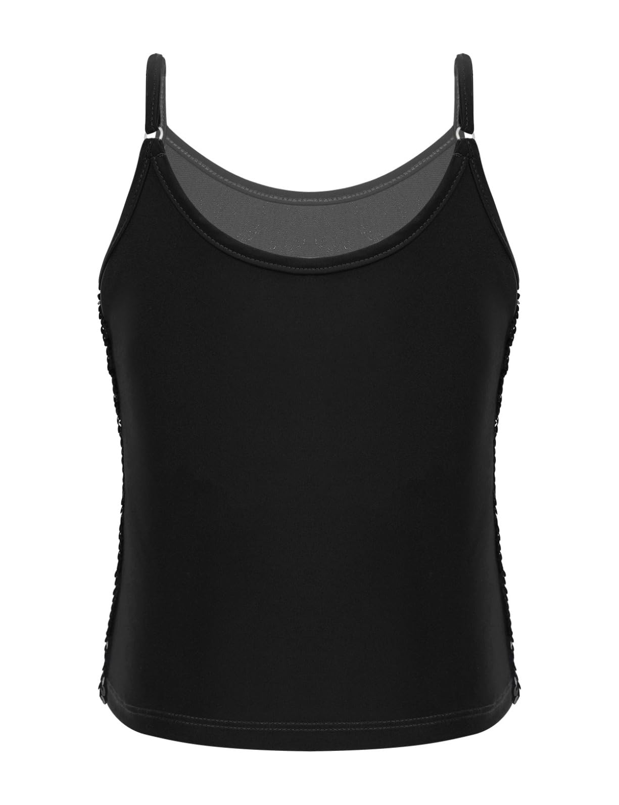 YEAHDOR Girls Glitter Sequins Cami Vest Jazz Ballet Dance Tank Top Stage Performance Adjustable Strap Tees Shirt Black 14 Years