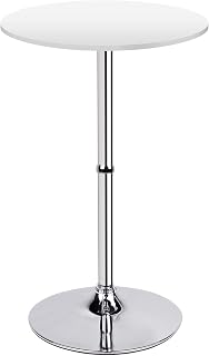 Leopard 41-Inch Round MDF Pub Bar Table with Silver Legs & Base - White, Fixed Height for Kitchen or Home Bar