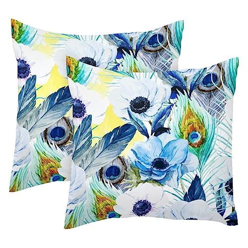 Housse de coussin fleurs de paon aquarelle lavable pour rénover canapé - 2