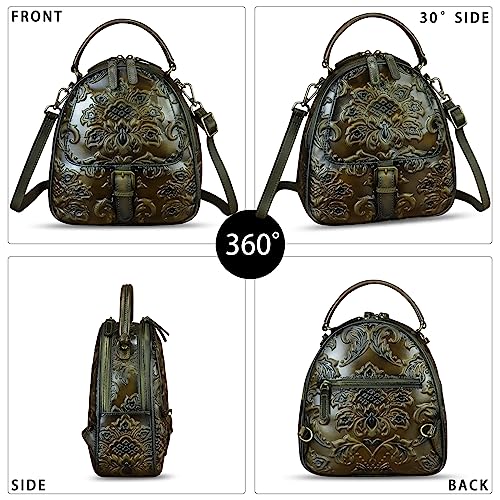 Image of Genuine Leather Satchel for Women Purse Embossed Crossbody Handbag Top Handle Bags Handmade Convertible Backpack Knapsack | Embossed