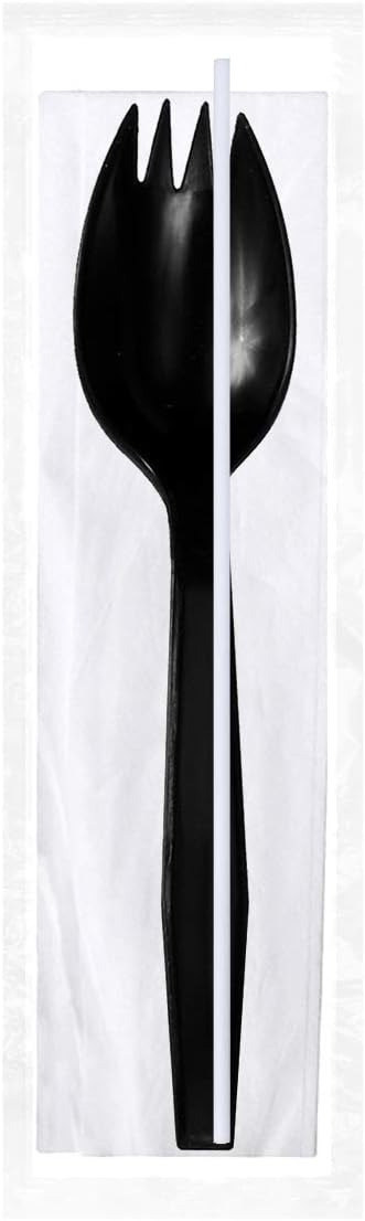 Daxwell Plastic Cutlery Kits, Medium Weight Polypropylene (PP), Spork, Straw, Napkin, Black, B10003266 (Case of 1,000)