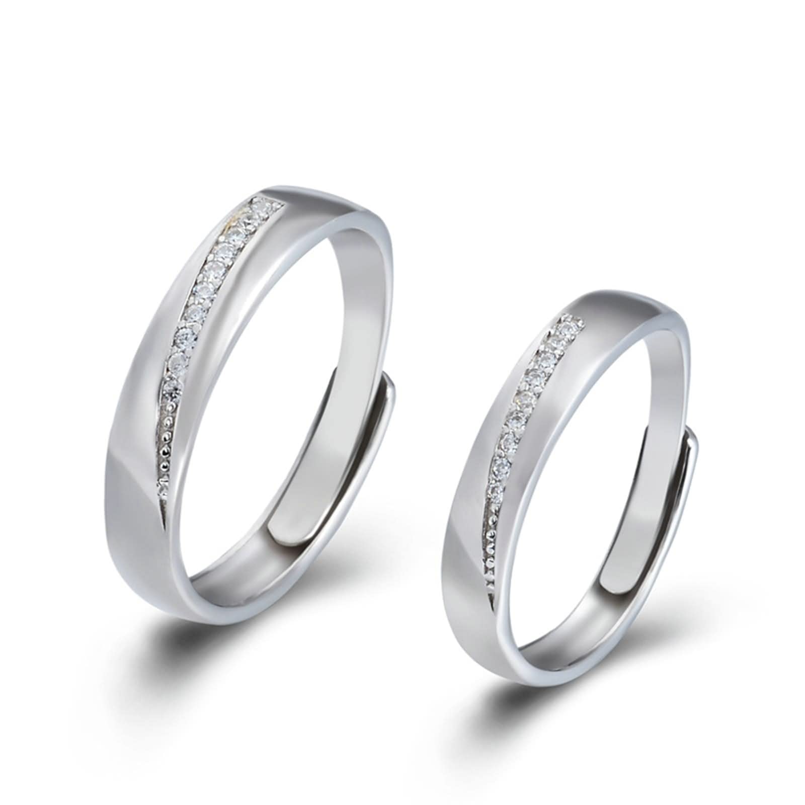 WXKAGF Ehering-Sets für Herren und Damen, Pinkie-Versprechensring, Schlichte Liebe, Silber mit weißem, rundem Zirkonia, Sterlingsilber, verstellbar
