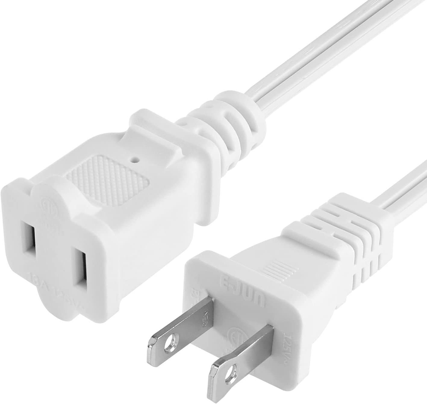VSEER 2 Prong Polarized Plug Extension Cord with On Off Switch 12A/125V USA Outlet Saver Power Cord SPT-2 16AWG for Chargers/Lamp/Power Adapters etc,2FT,White
