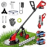 4 in 1 Decespugliatore a Batteria 21V con Ruota, 12'' Tagliabordi a Batteria con 2 Batterie 3,0Ah, 20000 giri/min, 4 Tipi di Lame Tagliaerba Elettrico, Decespugliatore Per Taglio Di Giardini, Prati
