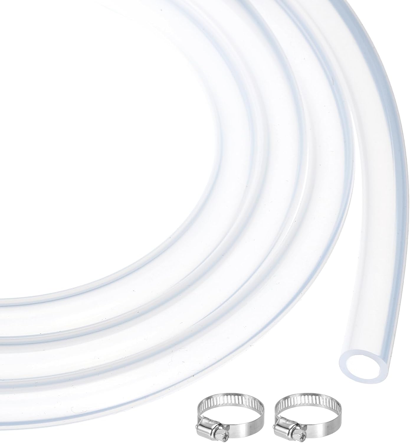 MECCANIXITY 20ft Clear Silicone Rubber Tubing 5/8" ID Plastic Tube Flexible Air Hose for Brewing, Wine Making, Pump Siphon, 16mm x 20mm, with 2pcs Clamps