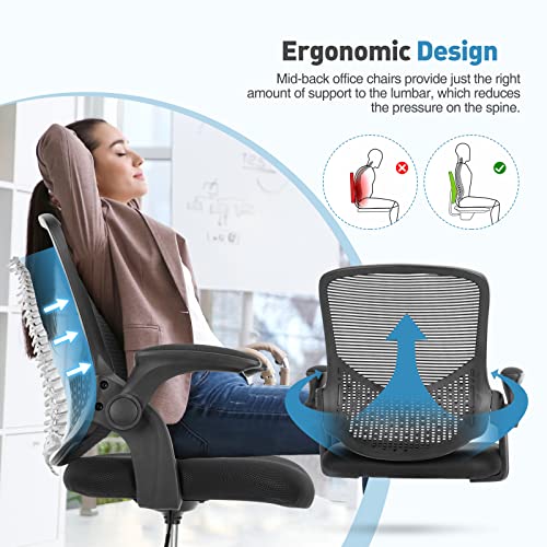 Drafting Chair With Flip-Up Armrests And Foot-Ring, Tall Office Chair For Standing Desk Adjustable Height Office Desk Chair For Home Office, Breathable Mesh Swivel Rolling Tall Chair Black #TOP3