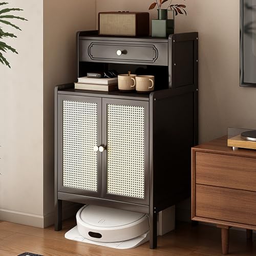 Armario de bambú con soporte para aspiradora con ruedas, versátil solución de almacenamiento de ratán de resina para sala de estar, fácil cambio de agua, elegante nización para el hogar (negro)