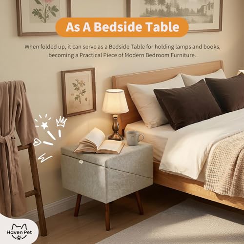 Image of Dog Stairs for High Bed,2-in-1 Ottoman Dog Stairs,21 Inch Working Height, 6 Steps and Non-Slip Design for Large Dogs,Wooden Pet Furniture(Beige XXL 21.6 inch H)