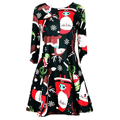 JURTEE Women's Casual Long Sleeve Short Mini Dress Vintage Christmas Printed Cocktail Knee-Length Dress(S,Multicolor-2)