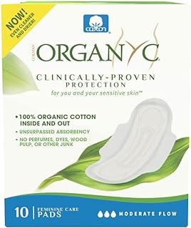Organyc - 100% Certified Organic Cotton Inside and Out Feminine Pads with Wings, Sanitary Napkin for Women, 120 Count, Moderate Flow, Regular Absorbency, 12 Pack(Case Pack)