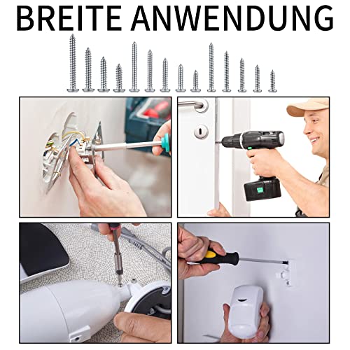 HAOCHEN 405 Stück Rundkopfschrauben Set, M3/M3.5/M4, Torx Holzbauschrauben, Edelstahl Blechschrauben, Flachkopfschrauben, selbstschneidende Schraube Sortiment Kit, mit 3 Stück Bits