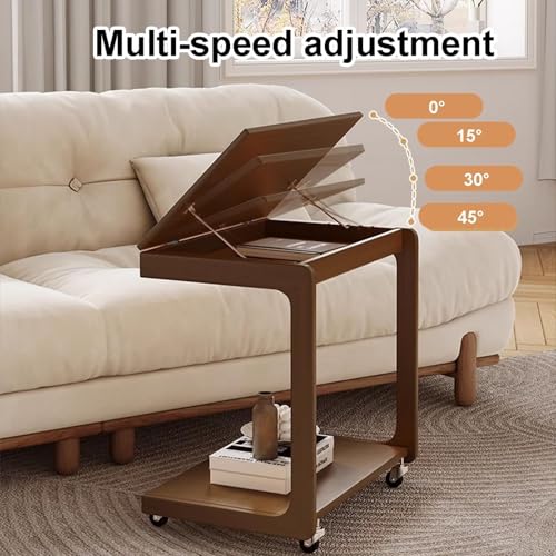 Mesa auxiliar móvil en forma de C de madera maciza inclinable para espacios pequeños 5