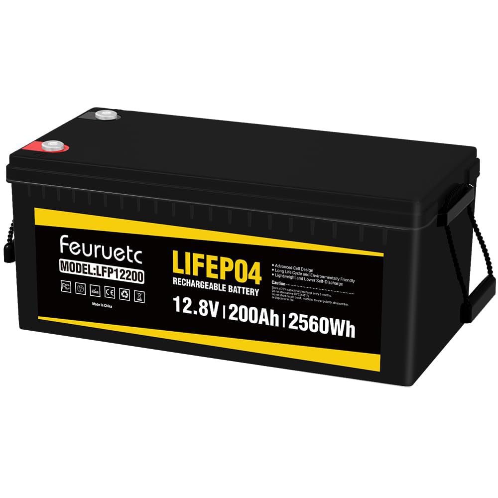 12V 200Ah LiFePO4 Battery - RV Lithium Battery with 200A BMS, 15000+ Deep Cycles, FCC&UL Certificates, 10 Year Lifetime, Ideal for Solar System, RV, Marine, Travel Trailer, Off-Grid Power