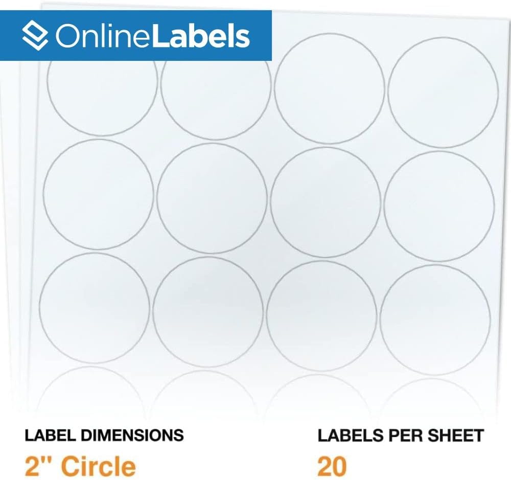 2 Inch Clear Gloss Round Labels (Laser Printers Only) - Pack of 2000 Circle Stickers, 100 Sheets - OnlineLabels