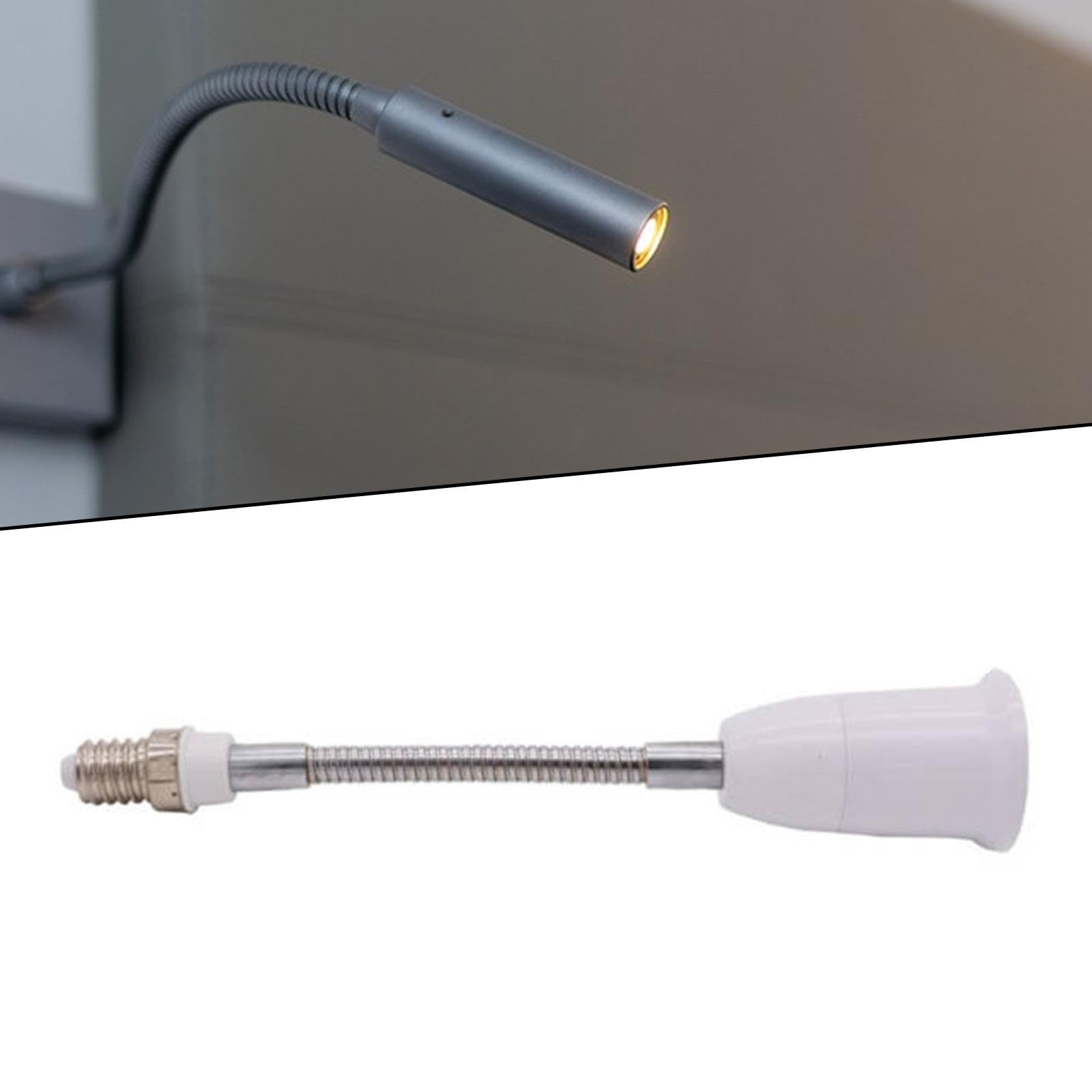 F Fityle 2x Adattatore Portalampada Rotante E14 a E27 con Prolunga Portalampada Gooseneck 360 Gradi Regolabile Presa Lampadina Base Estensibile in Pp Alluminio