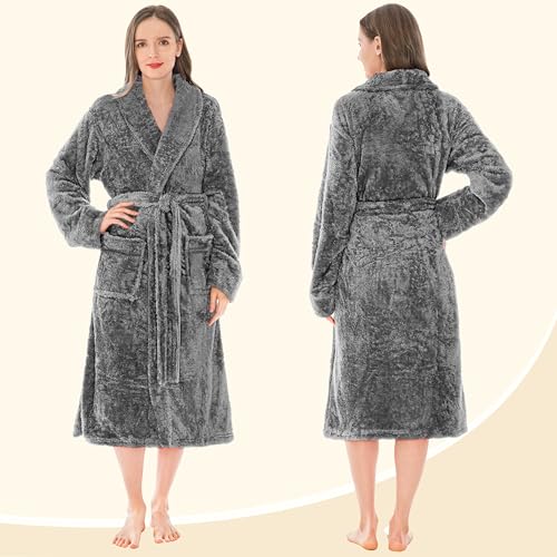 Image of PAVILIA Premium Womens Plush Soft Robe Fluffy, Warm, Fleece Sherpa Shaggy Bathrobe