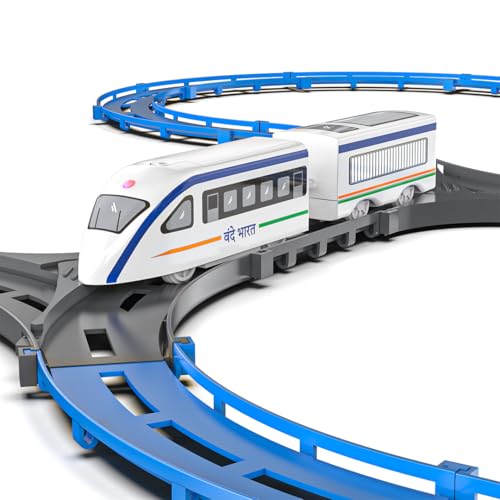 Image of Mirana Vande Bharat Bullet Train Toy Set for Kids - Multiple Railway Track Layout, AAA Battery Operated, Fun Gift for Boys & Girls 1+ Years, Made in India (Basic - 43 pcs)