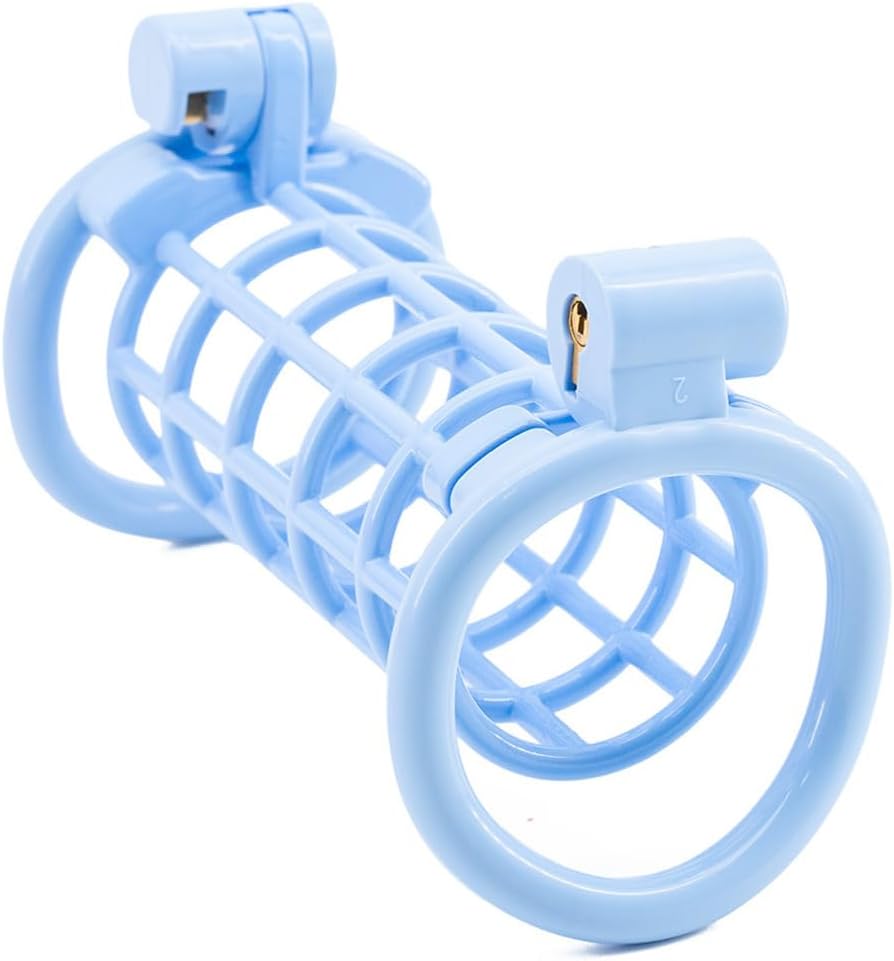 Double Chastity Lock Gay Bondage Lightweight Lock Cage Chastity Device with 4 Rings, Mesh Breathable Bondage Cock Cage Sex Toy