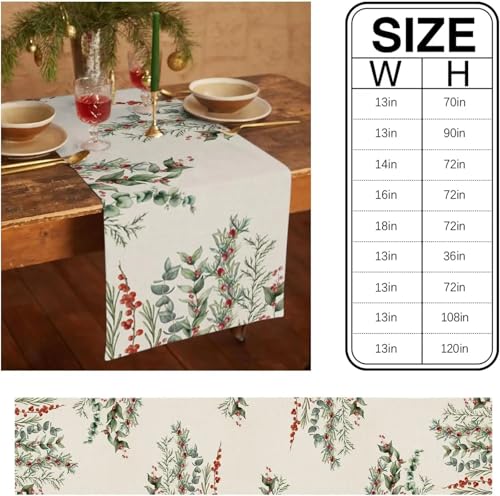Chemin de table en lin eucalyptus 180 cm pour vos repas de Noël