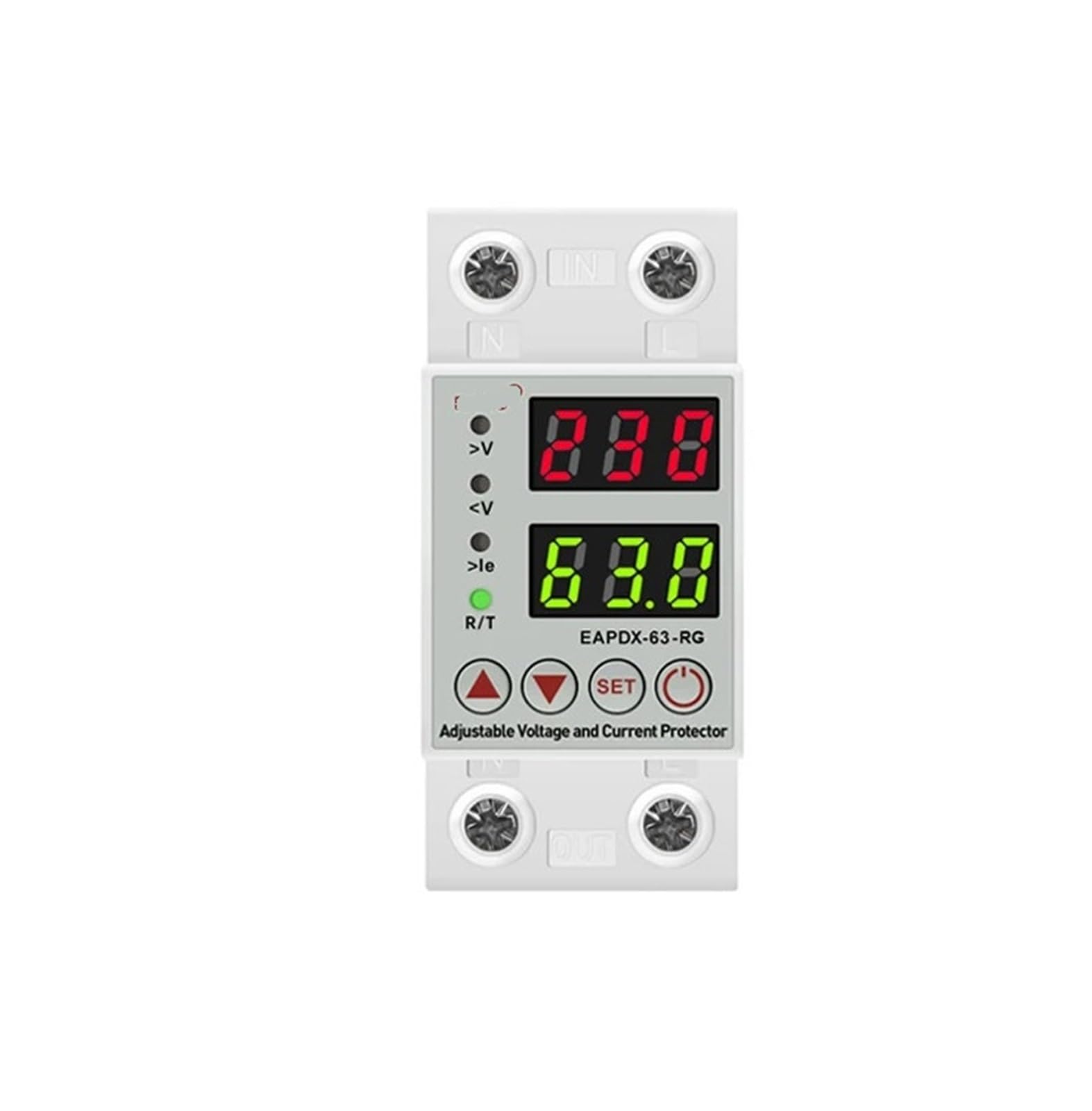 XRKJKQIDG 40A 63A 230V DIN Rail Adjustable Overvoltage and Undervoltage Protection Device Protector Relay Overcurrent(Red-green,25 V)