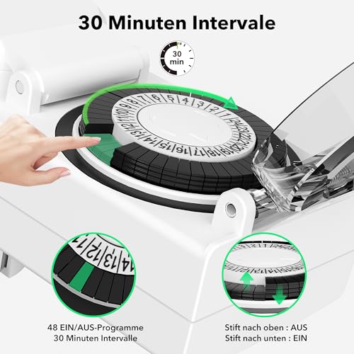 HBN Zeitschaltuhr Aussenbereich, 24 Stunden Mechanische Zeitschaltuhr Steckdose Outdoor, IP44 Wasserdicht, Mechanische Timer mit Kindersicherung & Schutzabdeckung, Tageszeitschaltuhr Außen, 16A/3.680W