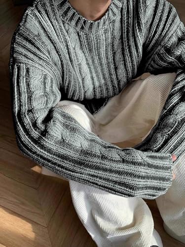 ZAFUL Mens Sweaters Casual Crewneck Textured Long Sleeve Color Block Vintage Knit Pullover Tops4