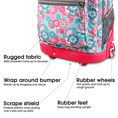 Image of J World Sundance Laptop Rolling Backpack for Girls Boys. Roller Bookbag with Wheels, 20 Inch, Blue Raspberry