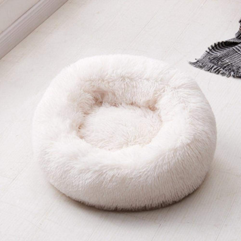 Letti per gatti Letto rotondo comodo e calmante per gatti Letto rilassante per cani Casa anti-ansia per gatti in pile Marshmallow Cuscino per gatti-bianco crema, diametro esterno 50 cm, Cina