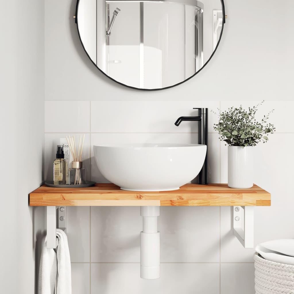 Scaffale per lavandino, montaggio a parete, in acciaio e legno di acacia massiccio, 60 x 40 cm, salvaspazio, per armadietto da bagno, lavabo, WC degli ospiti e bagno