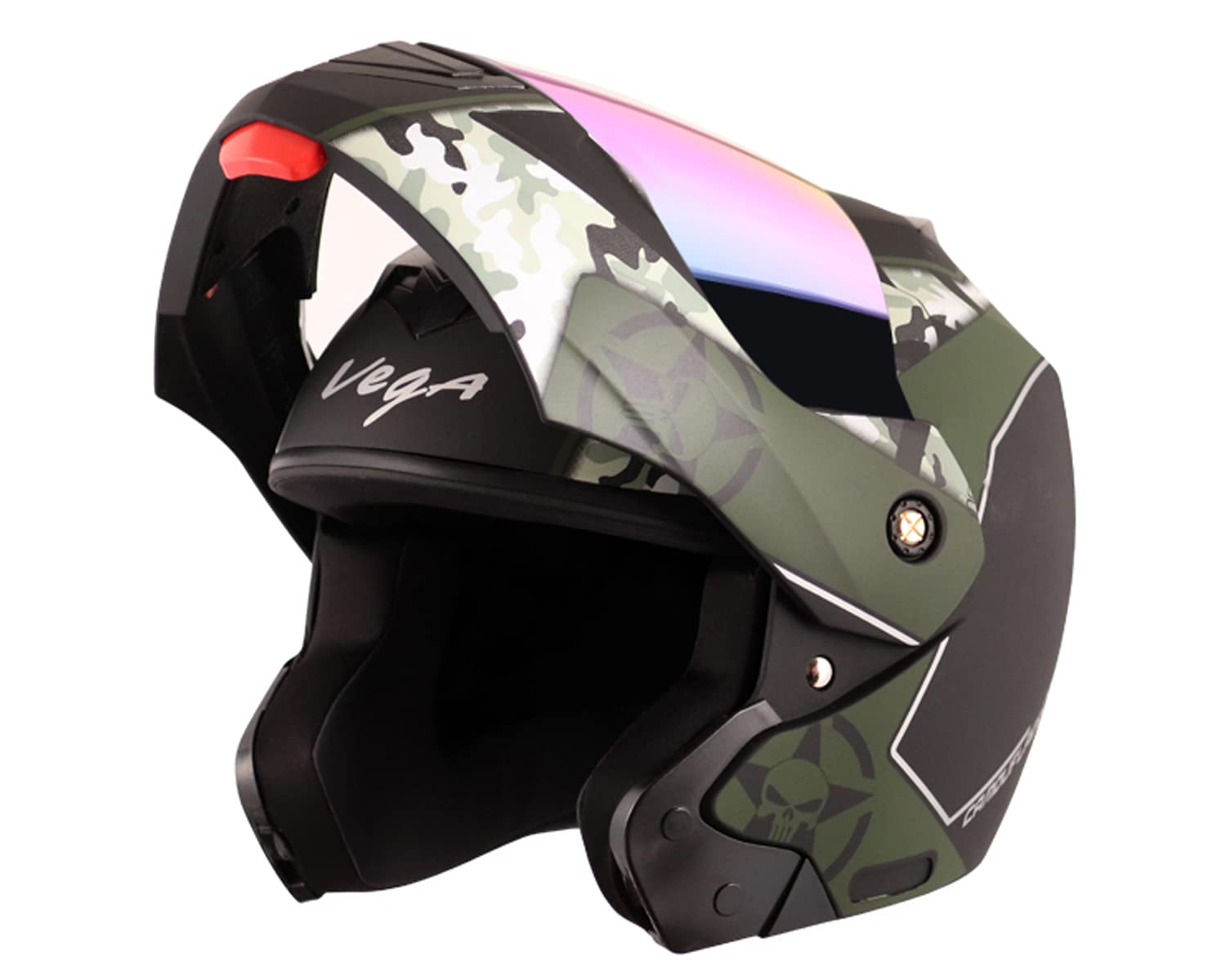 Vega Crux Dx Camouflage Flip-Up Full Face Helmet Dull Black Battle Green, Size: L(59-60 cm)