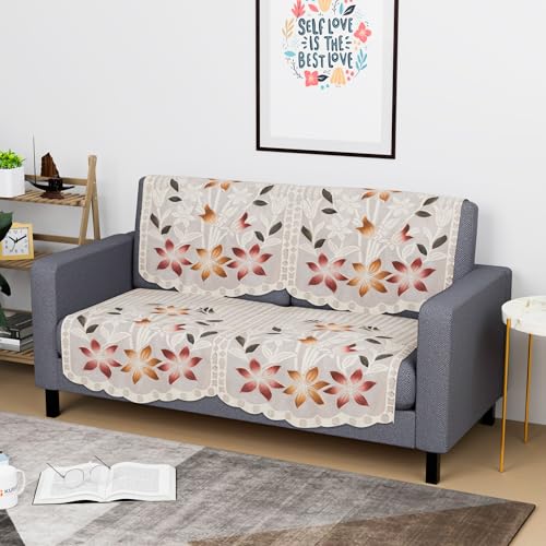 Image of Kuber Industries (Set of 4) Stylish & Durable Cotton Sofa Covers 2 Seater | Washable Sofa Protector /Mat & Slipcover for Hall, Living Room & Office | Brown Printed Lining