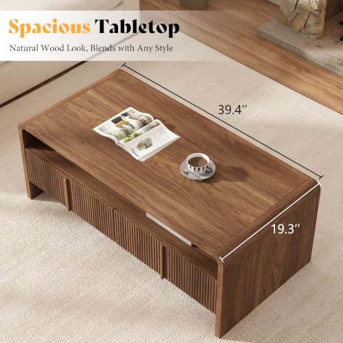 Image of AMERLIFE Fluted Coffee Table with Storage & Rounded Edges