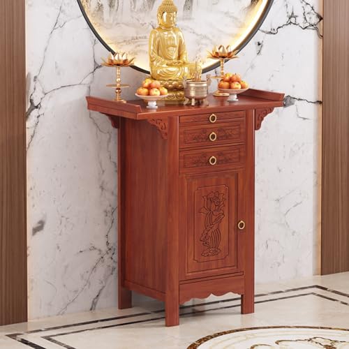 Table d'autel en bambou de 68 cm avec rangement pour prière - 2