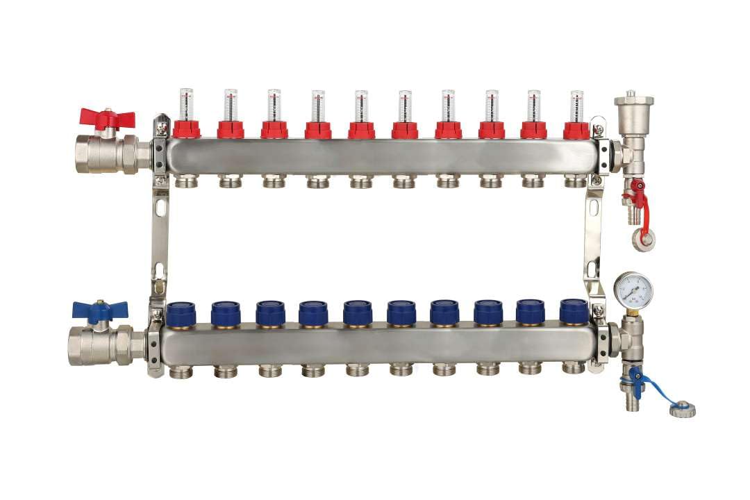 Underfloor Heating Manifold 10 Port Stainless Steel (20mm eurocone)