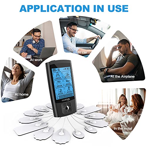 Nursal Dual Channel Ems Tens Unit 24 Modes Muscle Stimulator For Pain Relief & Muscle Strength With 14 Pads, Rechargeable Tens Machine Pulse Massager With Storage Pouch/Pads Holder/Lanyard/Cable Ties #TOP6