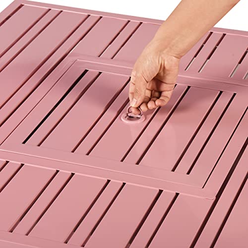 Image of Square 32 in. x 32 in. Aluminum Propane Fire Pit Table with Glass Beads, Two Covers, Lid, 37,000 BTUs in Pink Finish