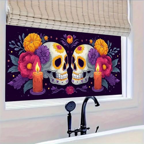 Vinilo decorativo para ventana calavera Día de Muertos 39.37×17.71 pulg miniatura 5