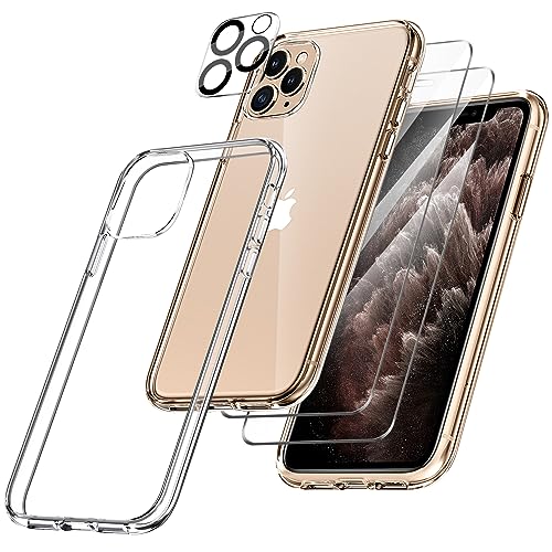 FLLAO für iPhone 11 Pro Max Hülle mit 2 Schutzfolie & 1 Kameraschutz, Weiche TPU Silikon Stoßfest Schutzhülle [Schutz in Militärqualität] Durchsichtige Kratzfest Dünne für iPhone 11Pro Max