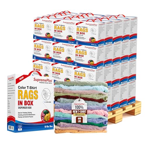 Image of New Colored Cotton Knit T Shirt Cleaning Rags, 600 lb Pallet, 60x10 lb Boxes, Washable Shop Rags Bulk for Surface Wiping, All-Purpose Cleaning Cloths for Industrial & Commercial Use (CBX)