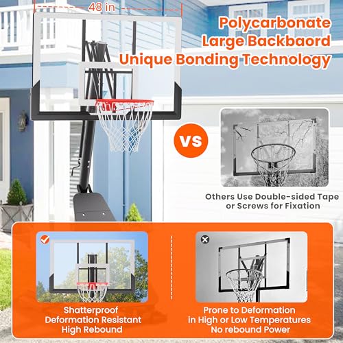 Image of Feelwin Portable Basketball Hoop for Backyard Driveway, Adjustable Outdoor Basketball Goal with Stable Base and Shatterproof Backboard for Youth and Adults