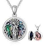 Shusukue Virgin Mary Locket Necklace that Holds Pictures 925 Sterling Silver Abalone Shell Locket Ne